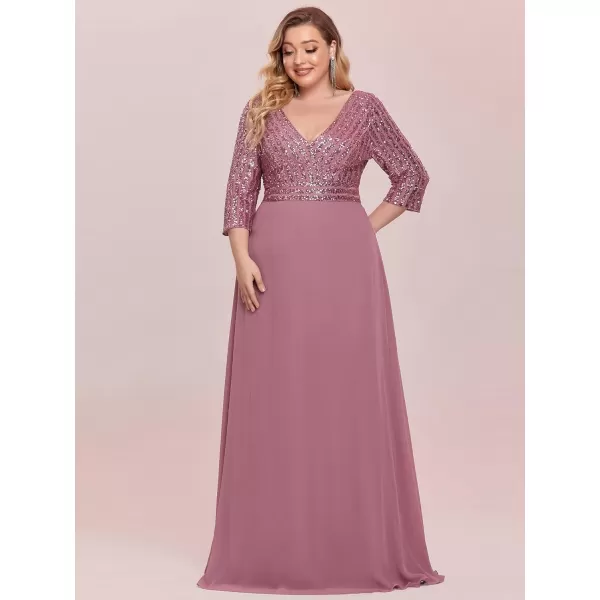 EverPretty Womens Plus Size VNeck Sparkle Sequins Chiffon Long Sleeves Formal Dresses 0751PZOrchid