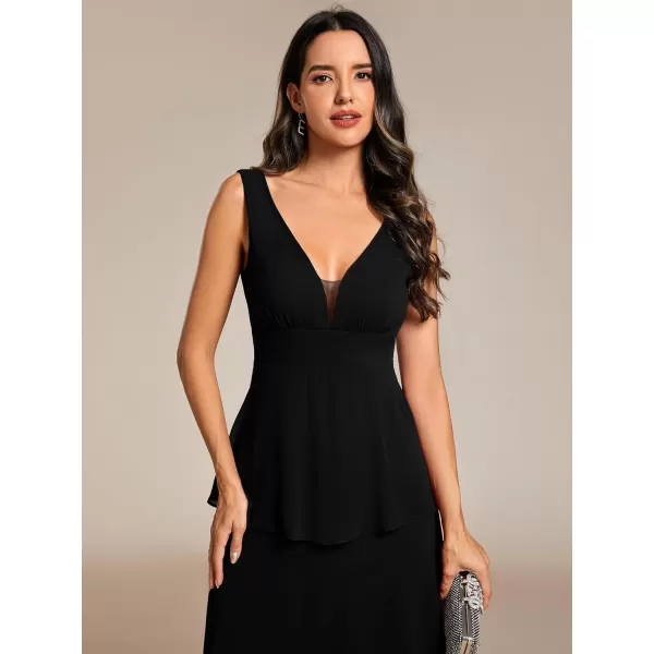 EverPretty Womens Prom Dress A Line V Neck Sleeveless Tiered Layered Midi Wedding Guest Dress 02110Black