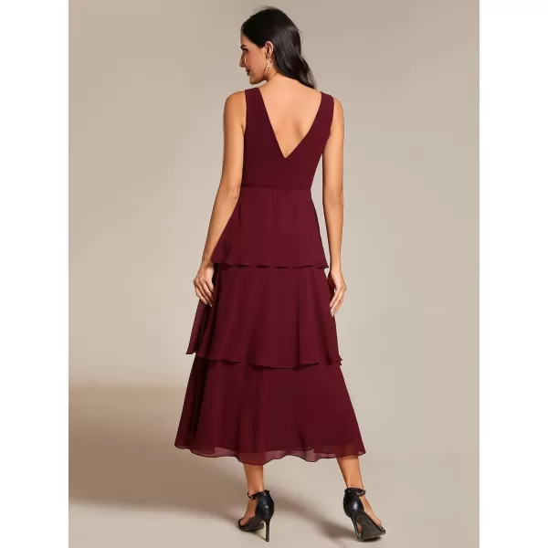 EverPretty Womens Prom Dress A Line V Neck Sleeveless Tiered Layered Midi Wedding Guest Dress 02110Burgundy