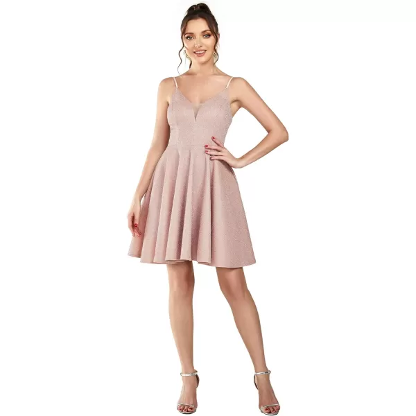 EverPretty Womens Prom Dress Sparkle V Neck Sleeveless ALine Mini Summer Dress Cocktail Dress 03124Blush
