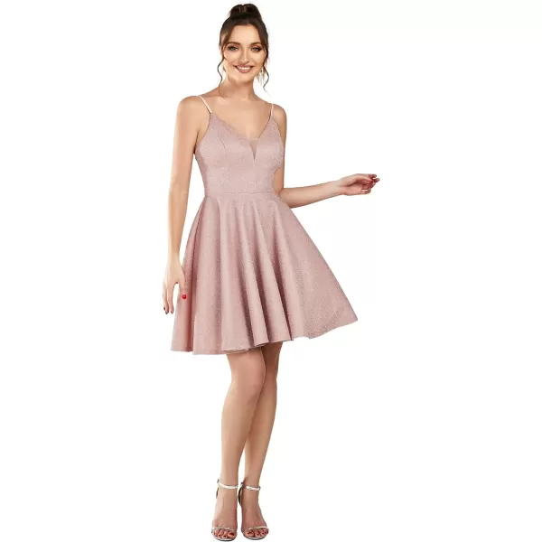 EverPretty Womens Prom Dress Sparkle V Neck Sleeveless ALine Mini Summer Dress Cocktail Dress 03124Blush