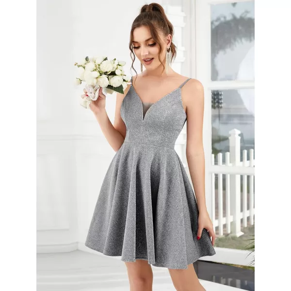 EverPretty Womens Prom Dress Sparkle V Neck Sleeveless ALine Mini Summer Dress Cocktail Dress 03124Grey