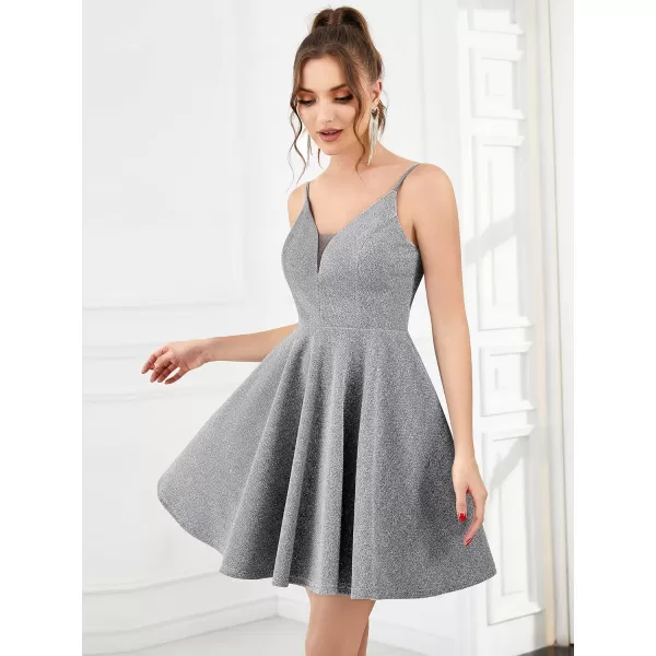 EverPretty Womens Prom Dress Sparkle V Neck Sleeveless ALine Mini Summer Dress Cocktail Dress 03124Grey