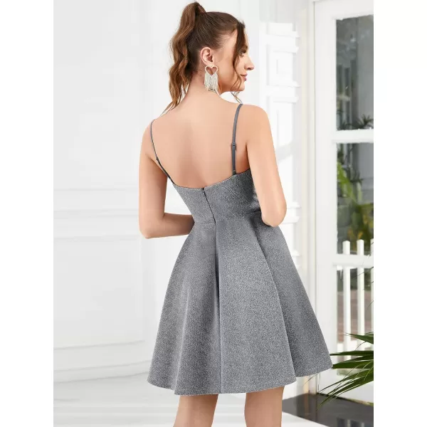 EverPretty Womens Prom Dress Sparkle V Neck Sleeveless ALine Mini Summer Dress Cocktail Dress 03124Grey