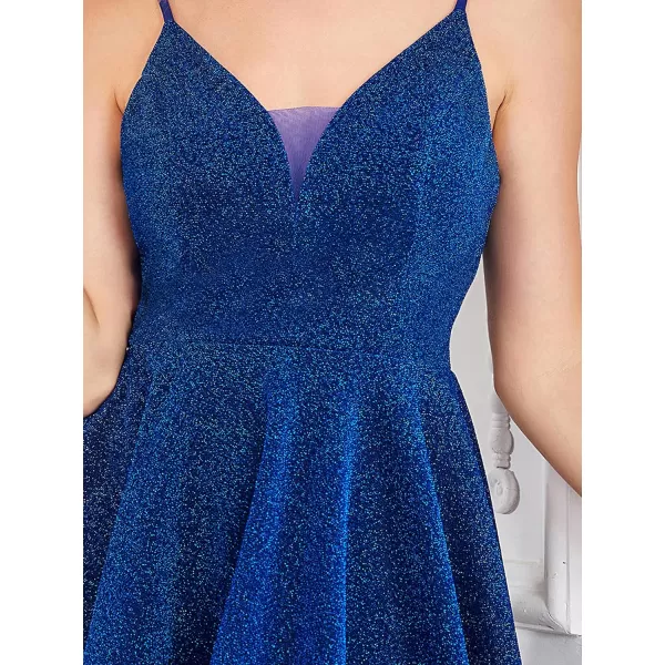 EverPretty Womens Prom Dress Sparkle V Neck Sleeveless ALine Mini Summer Dress Cocktail Dress 03124Sapphire Blue