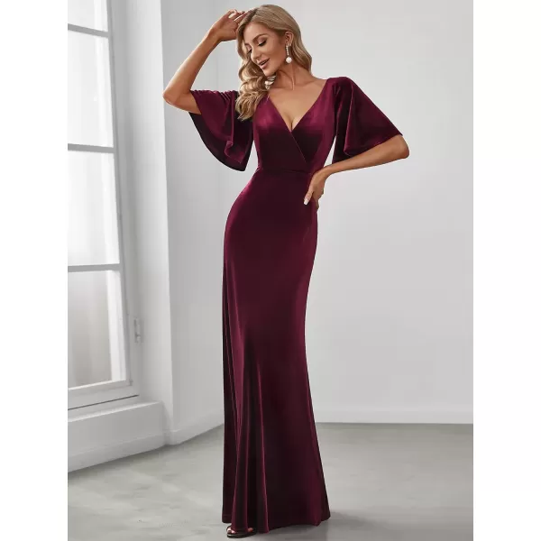 EverPretty Womens Retro Evening Gown A Line VNeck Wrap Velvet Long Formal Dresses 0861Burgundy