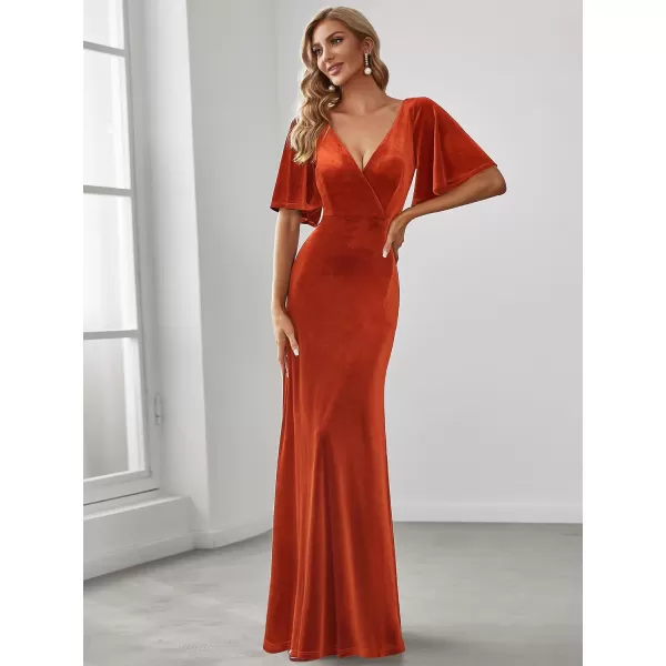 EverPretty Womens Retro Evening Gown A Line VNeck Wrap Velvet Long Formal Dresses 0861Burnt Orange