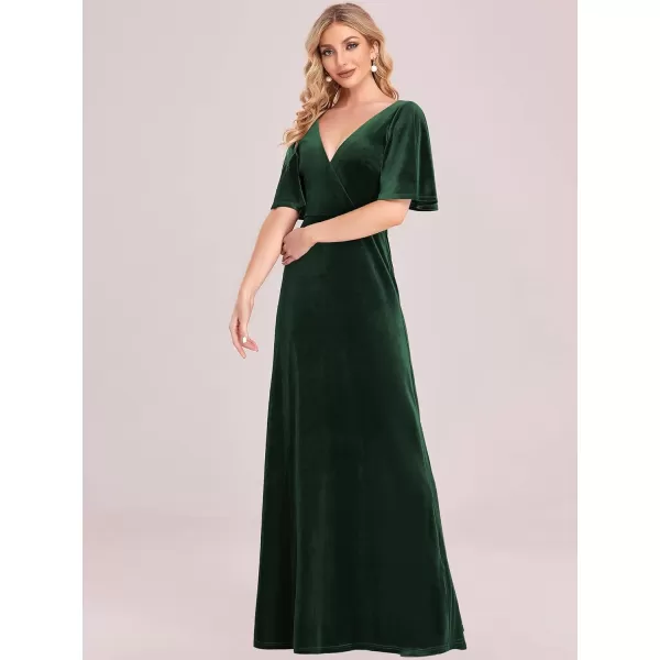 EverPretty Womens Retro Evening Gown A Line VNeck Wrap Velvet Long Formal Dresses 0861Dark Green