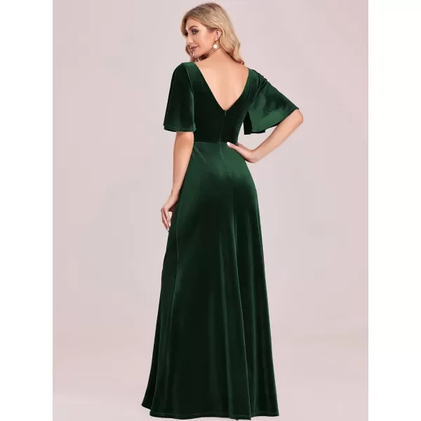 EverPretty Womens Retro Evening Gown A Line VNeck Wrap Velvet Long Formal Dresses 0861Dark Green