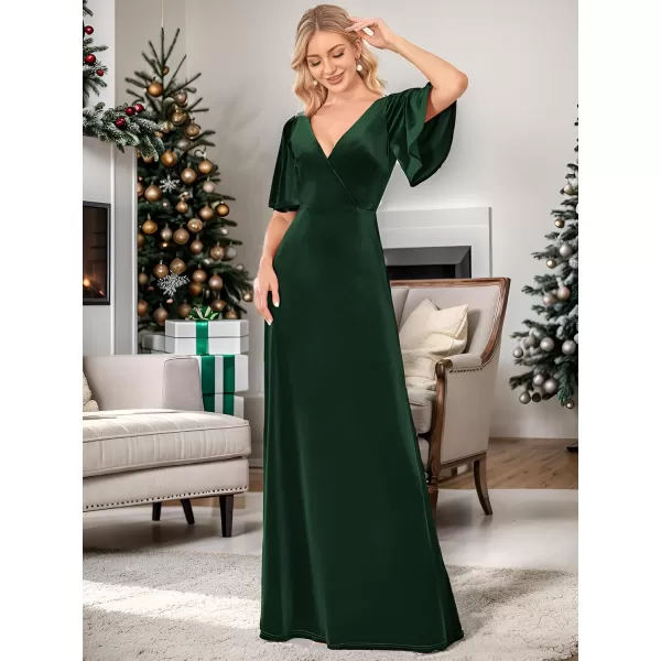 EverPretty Womens Retro Evening Gown A Line VNeck Wrap Velvet Long Formal Dresses 0861Dark Green