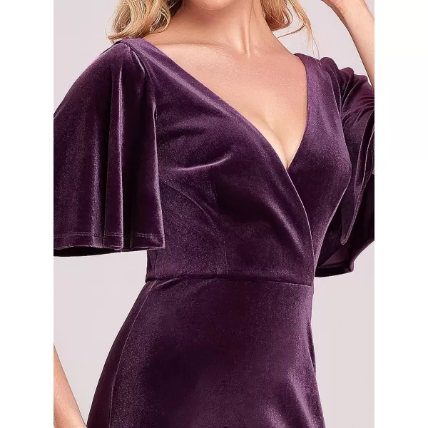 EverPretty Womens Retro Evening Gown A Line VNeck Wrap Velvet Long Formal Dresses 0861Dark Purple