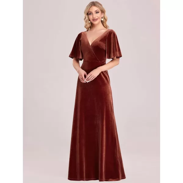 EverPretty Womens Retro Evening Gown A Line VNeck Wrap Velvet Long Formal Dresses 0861Maroon