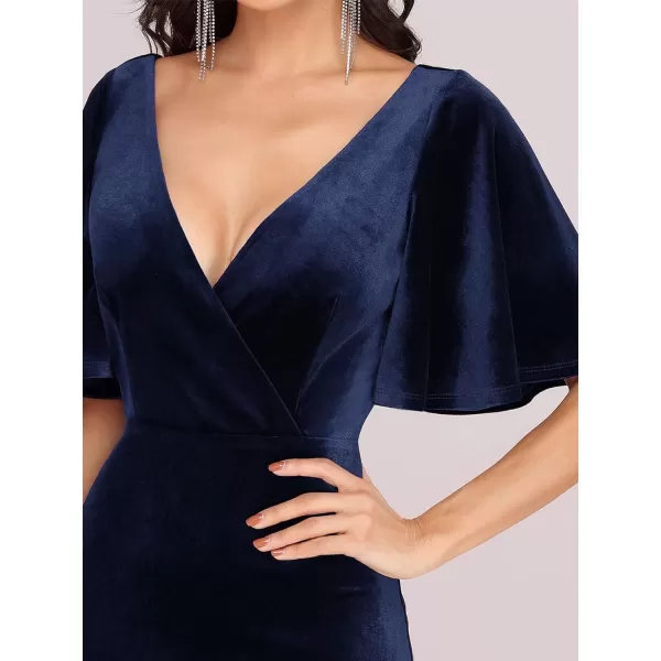 EverPretty Womens Retro Evening Gown A Line VNeck Wrap Velvet Long Formal Dresses 0861Navy Blue