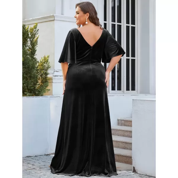 EverPretty Womens Retro VNeck Wrap Velvet Maxi Dress Plus Size Formal Dress 00861Black