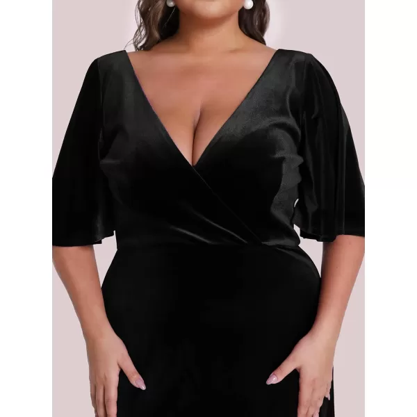 EverPretty Womens Retro VNeck Wrap Velvet Maxi Dress Plus Size Formal Dress 00861Black