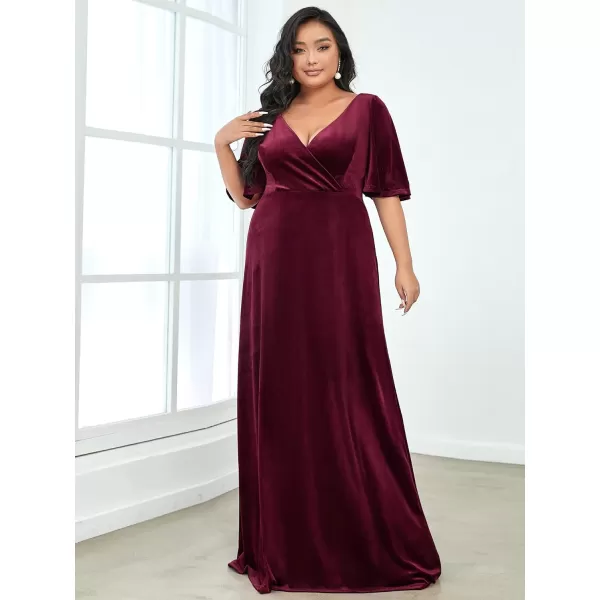 EverPretty Womens Retro VNeck Wrap Velvet Maxi Dress Plus Size Formal Dress 00861Burgundy