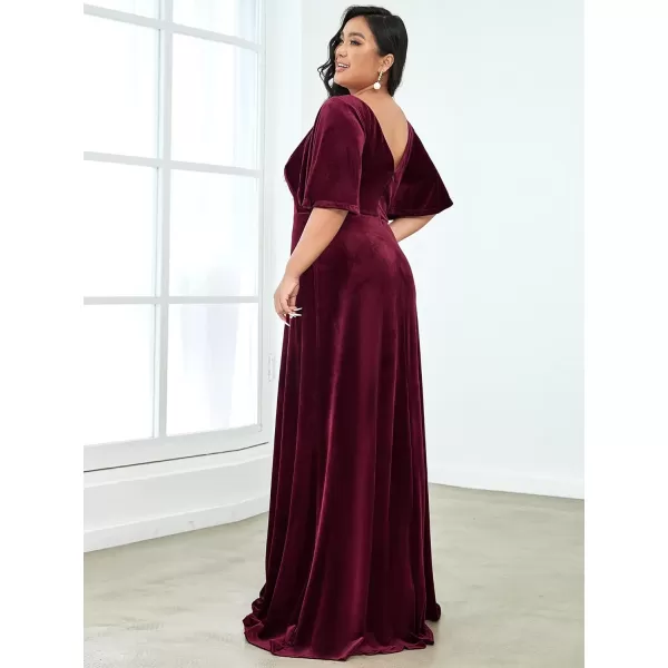 EverPretty Womens Retro VNeck Wrap Velvet Maxi Dress Plus Size Formal Dress 00861Burgundy