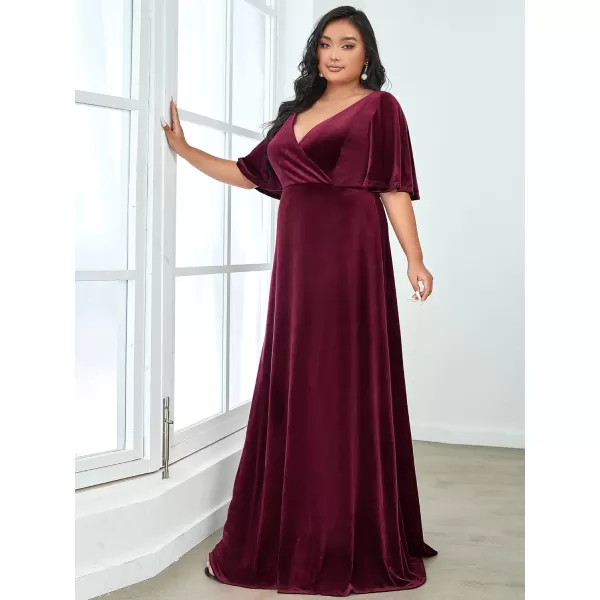 EverPretty Womens Retro VNeck Wrap Velvet Maxi Dress Plus Size Formal Dress 00861Burgundy