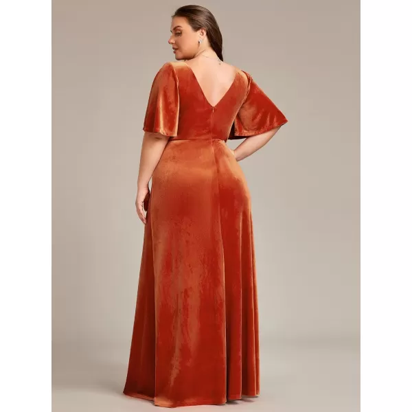 EverPretty Womens Retro VNeck Wrap Velvet Maxi Dress Plus Size Formal Dress 00861Burnt Orange
