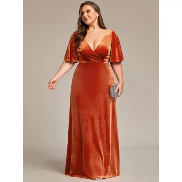 EverPretty Womens Retro VNeck Wrap Velvet Maxi Dress Plus Size Formal Dress 00861Burnt Orange