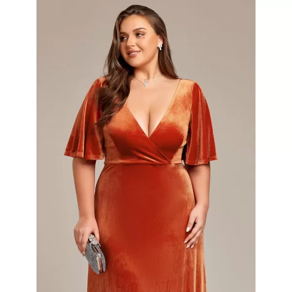 EverPretty Womens Retro VNeck Wrap Velvet Maxi Dress Plus Size Formal Dress 00861Burnt Orange