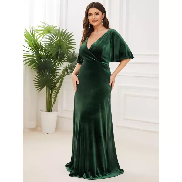 EverPretty Womens Retro VNeck Wrap Velvet Maxi Dress Plus Size Formal Dress 00861Dark Green