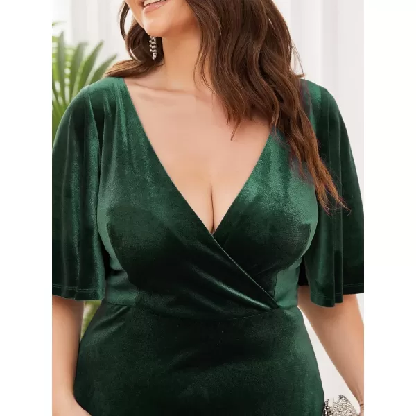 EverPretty Womens Retro VNeck Wrap Velvet Maxi Dress Plus Size Formal Dress 00861Dark Green