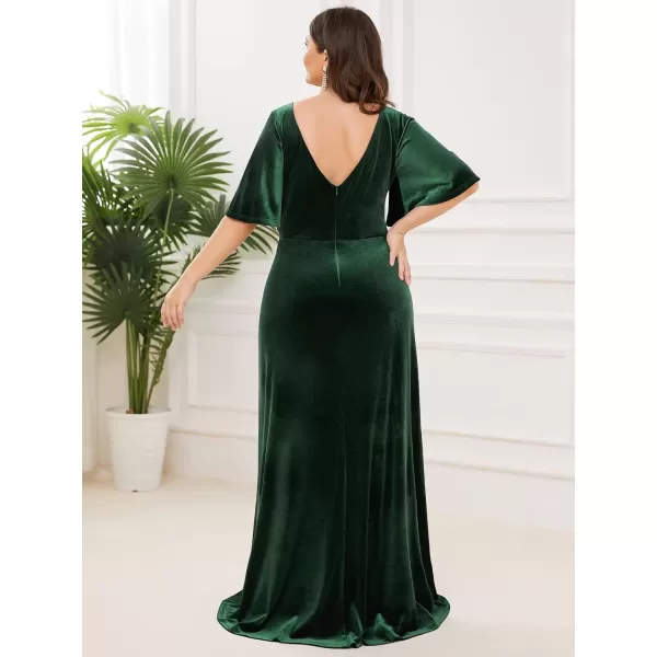 EverPretty Womens Retro VNeck Wrap Velvet Maxi Dress Plus Size Formal Dress 00861Dark Green