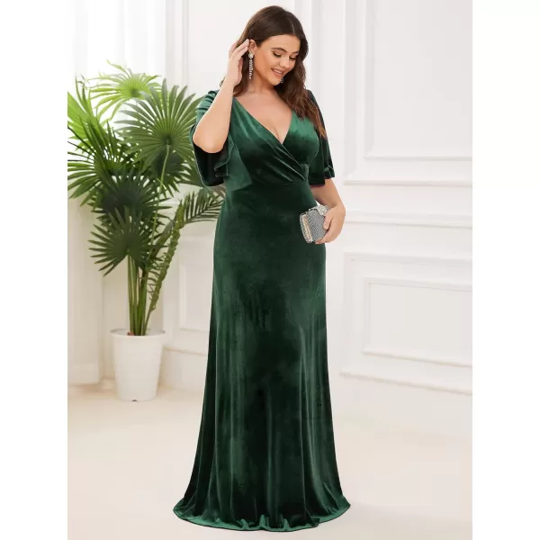 EverPretty Womens Retro VNeck Wrap Velvet Maxi Dress Plus Size Formal Dress 00861Dark Green