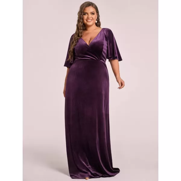 EverPretty Womens Retro VNeck Wrap Velvet Maxi Dress Plus Size Formal Dress 00861Dark Purple