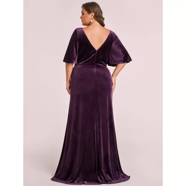 EverPretty Womens Retro VNeck Wrap Velvet Maxi Dress Plus Size Formal Dress 00861Dark Purple