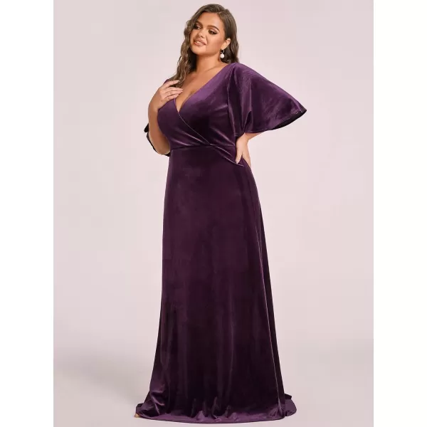 EverPretty Womens Retro VNeck Wrap Velvet Maxi Dress Plus Size Formal Dress 00861Dark Purple