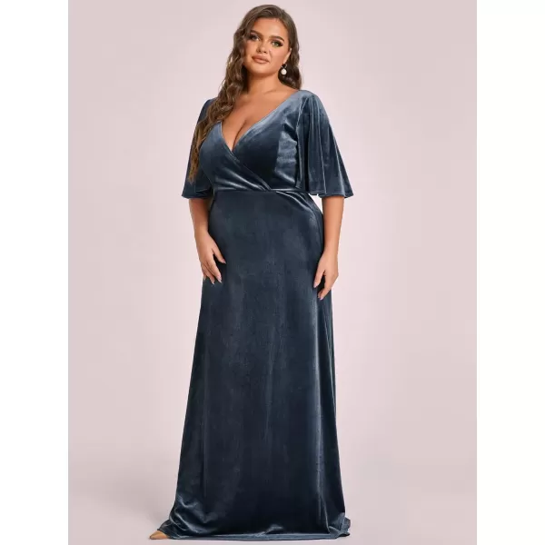 EverPretty Womens Retro VNeck Wrap Velvet Maxi Dress Plus Size Formal Dress 00861Haze Blue