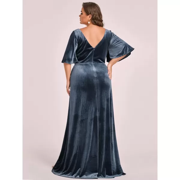 EverPretty Womens Retro VNeck Wrap Velvet Maxi Dress Plus Size Formal Dress 00861Haze Blue