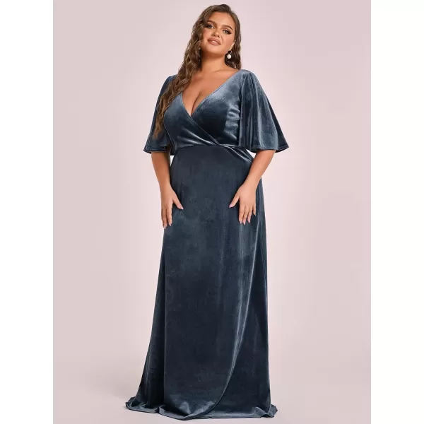 EverPretty Womens Retro VNeck Wrap Velvet Maxi Dress Plus Size Formal Dress 00861Haze Blue