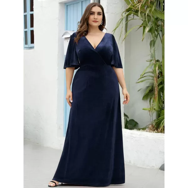 EverPretty Womens Retro VNeck Wrap Velvet Maxi Dress Plus Size Formal Dress 00861Navy Blue