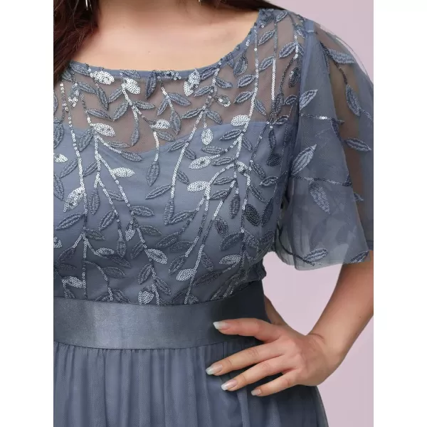 EverPretty Womens Round Neck ALine Tulle Sequin Plus Size Formal Dresses for Women 0904DA2Dusty Blue