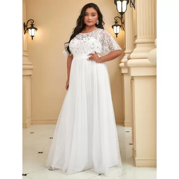 EverPretty Womens Round Neck ALine Tulle Sequin Plus Size Formal Dresses for Women 0904DA2White