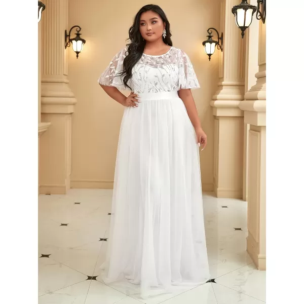 EverPretty Womens Round Neck ALine Tulle Sequin Plus Size Formal Dresses for Women 0904DA2White