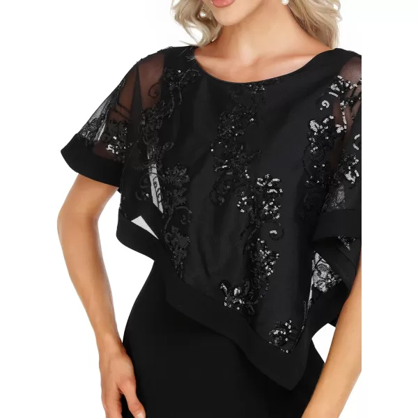 EverPretty Womens Round Neck Half Sleeves High Slit Bodycon Maxi Formal Dresses 70116Black