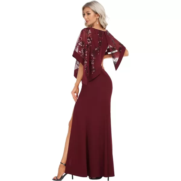 EverPretty Womens Round Neck Half Sleeves High Slit Bodycon Maxi Formal Dresses 70116Burgundy