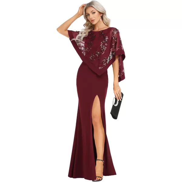 EverPretty Womens Round Neck Half Sleeves High Slit Bodycon Maxi Formal Dresses 70116Burgundy