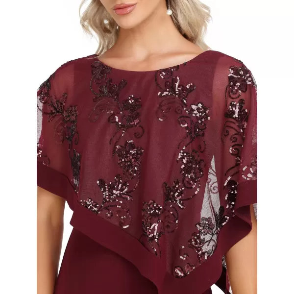 EverPretty Womens Round Neck Half Sleeves High Slit Bodycon Maxi Formal Dresses 70116Burgundy