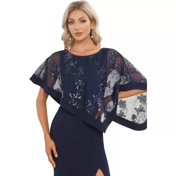 EverPretty Womens Round Neck Half Sleeves High Slit Bodycon Maxi Formal Dresses 70116Navy Blue
