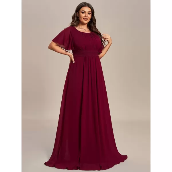 EverPretty Womens Round Neck Long Lantern Sleeve Chiffon Pleated Long Bridesmaid Dresses 0106BBburgundy