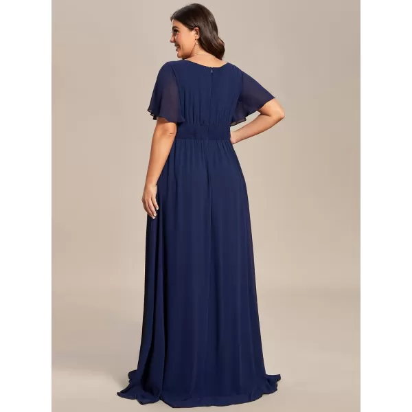 EverPretty Womens Round Neck Long Lantern Sleeve Chiffon Pleated Long Bridesmaid Dresses 0106BBnavy Blue