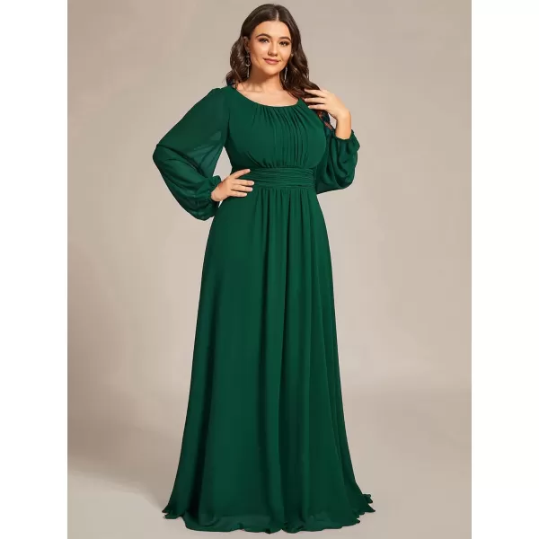 EverPretty Womens Round Neck Long Lantern Sleeve Chiffon Pleated Long Bridesmaid Dresses 0106BDark Green