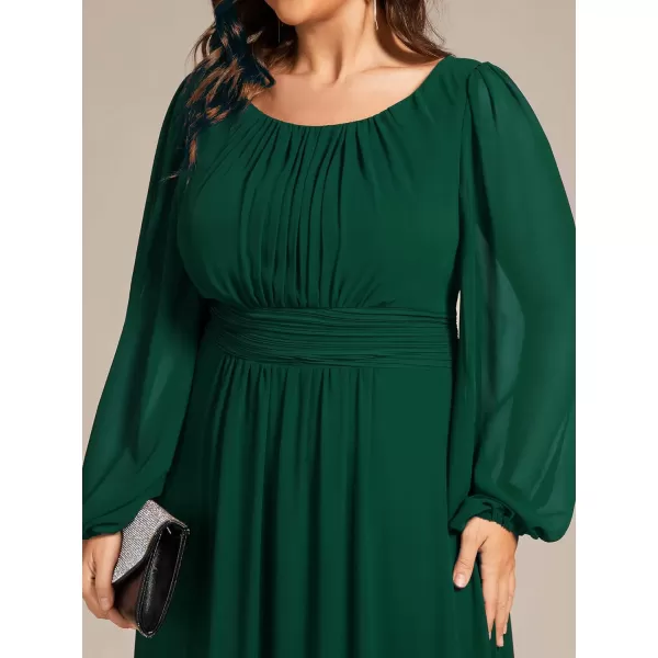 EverPretty Womens Round Neck Long Lantern Sleeve Chiffon Pleated Long Bridesmaid Dresses 0106BDark Green