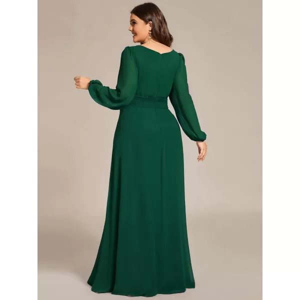 EverPretty Womens Round Neck Long Lantern Sleeve Chiffon Pleated Long Bridesmaid Dresses 0106BDark Green