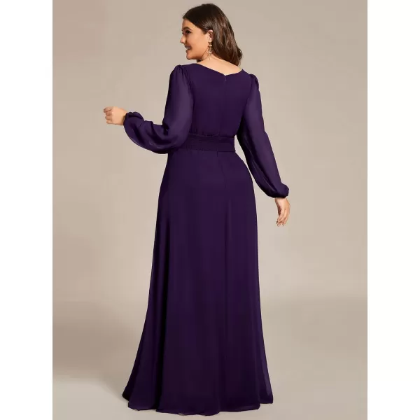 EverPretty Womens Round Neck Long Lantern Sleeve Chiffon Pleated Long Bridesmaid Dresses 0106BDark Purple